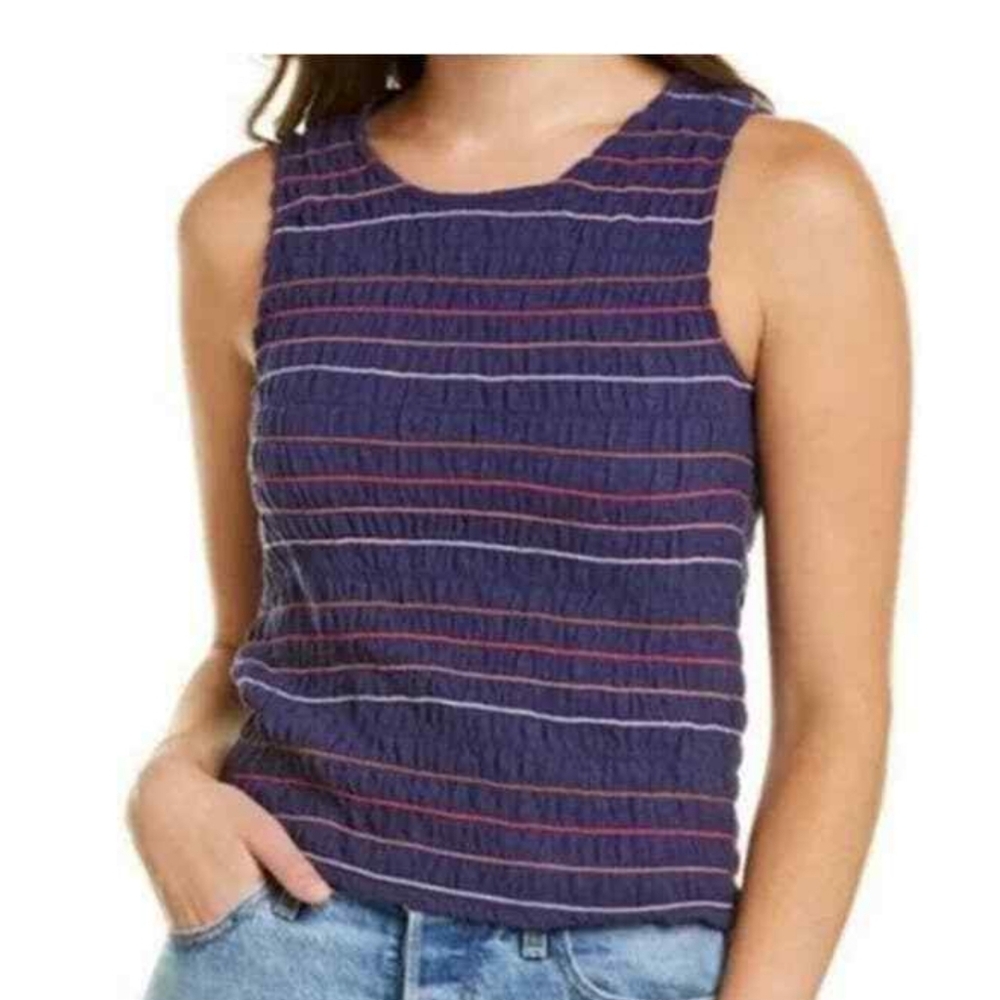 Madewell Texture and Thread Rainbow Stitch Smocked Tank Top